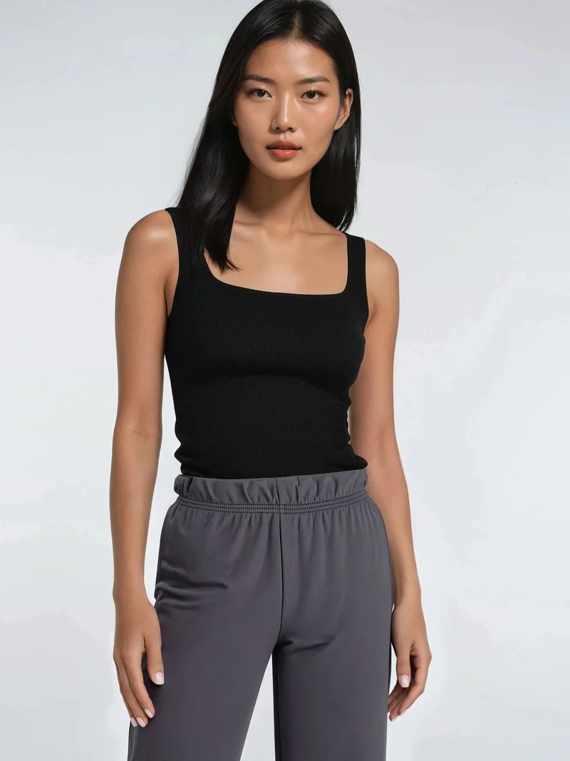 HICCUP Grey Modal Touch Elastic Waist Straight Leg Pants Bersan Collection for Women | Best Price UAE